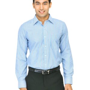 Mark Taylor Men Light Blue Thin White & Brown Striped Shirts