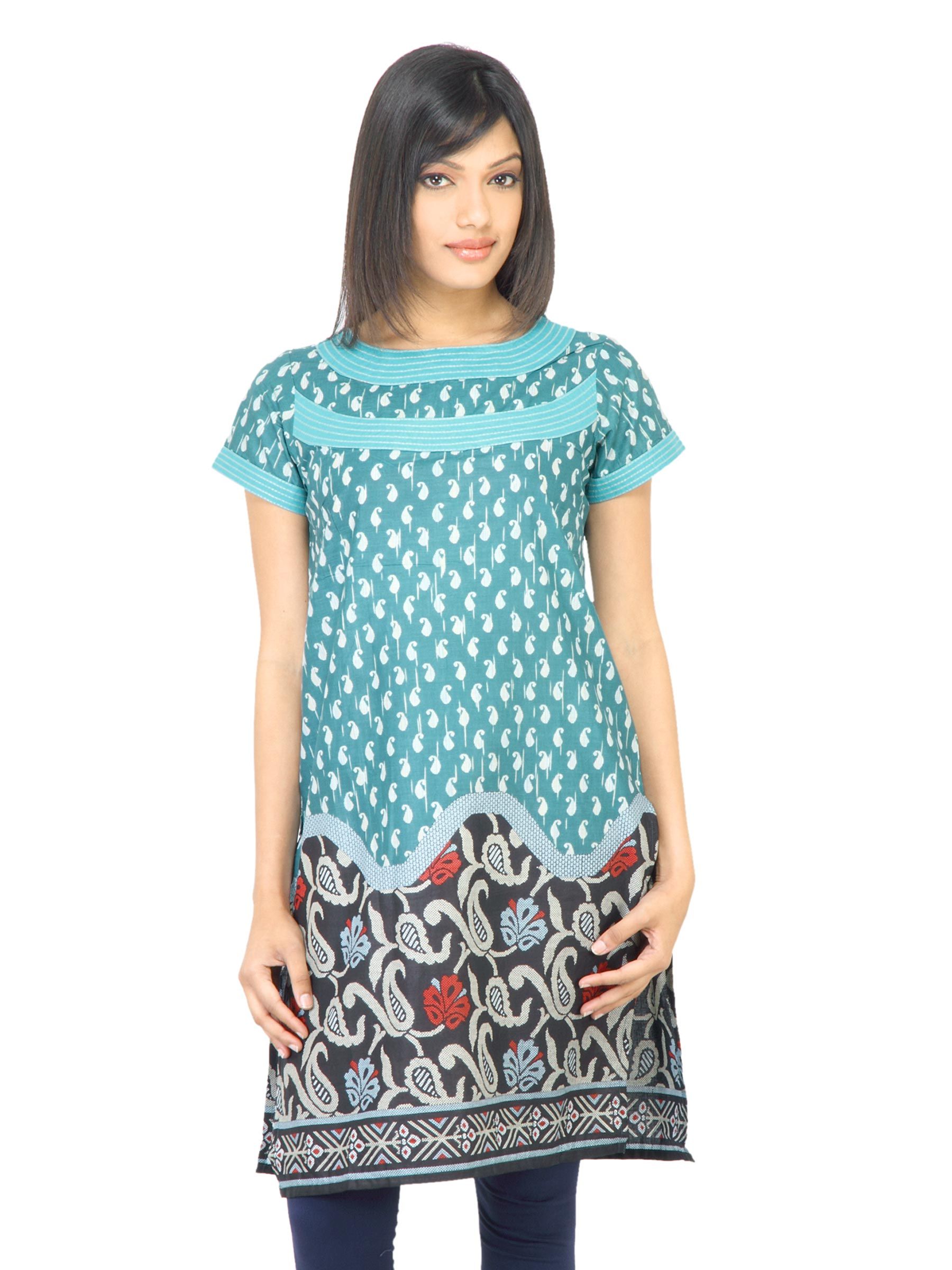 Vishudh Women Printed Turquoise Blue Kurta