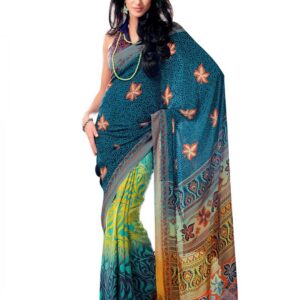 Prafful Yellow & Blue Sari