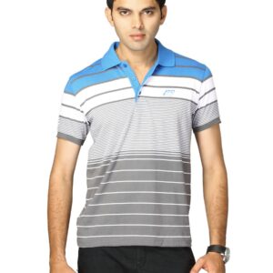 Proline Men Grey & Blue Striped Polo T-shirt
