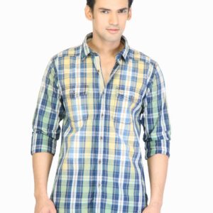 Basics Men Navy Slim Fit Checked Shirt