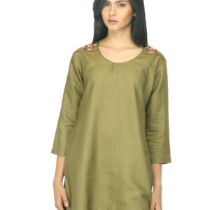 Fabindia Women Olive Silk Kurti