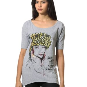 Flying Machine Women Cotton Grey T-shirt