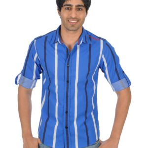 Spykar Men Ranger White Navy Stripe Blue Shirts