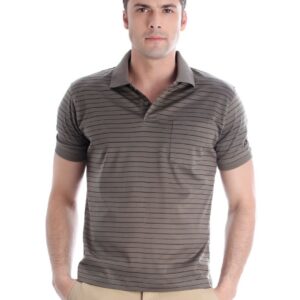 Proline Men Brown Striped Polo T-shirt