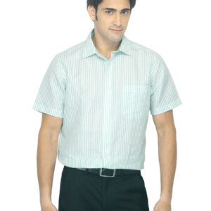 Arrow Men Striped White & Green Shirt
