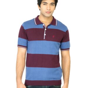 John Players Men Blue Striped Polo T-Shirt