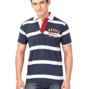 Basics Men Blue Striped Polo T-shirt