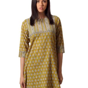 Fabindia Women Printed Mustard Kurta