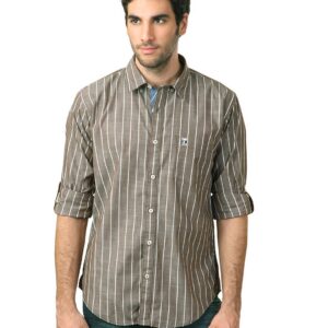 Basics Men Brown Striped Shirt