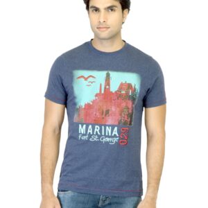 Basics Men Blue Printed T-shirt
