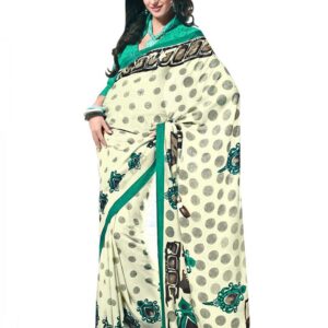 Prafful Women Cream Crepe Sari