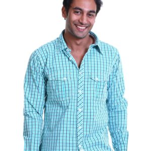 Basics Men Green Slim Fit Checked Shirt