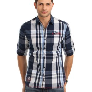 Locomotive Men Navy Blue Check Shirt