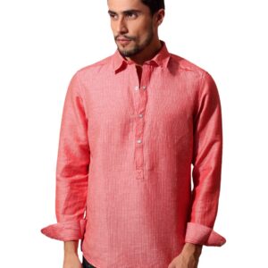 John Players Men Orange Striped Shirt