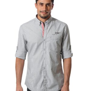 John Players Men Stripes Grey Shirt