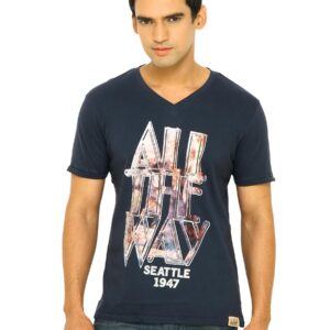 Wrangler Men All The Way Photo Print Navy Blue T-Shirts