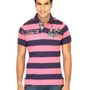 Probase Men Stripes Pink Polo T-shirts