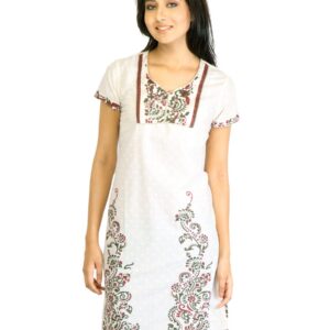 Visudh Cream Printed Ethnic Kurta
