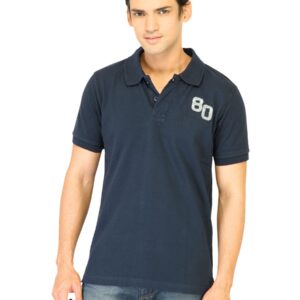 Flying Machine Men Solid Navy Blue Polo Tshirts