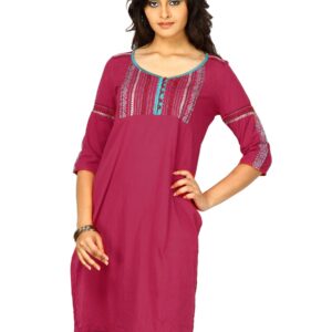 W Women Deep U Neck-Yarn Dyed Red Kurta