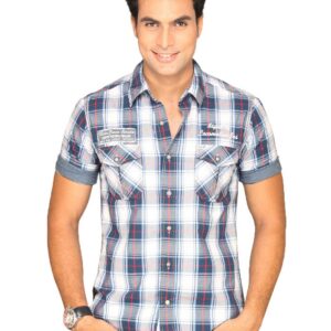 Locomotive Men Blue Grey White Checked Shirt