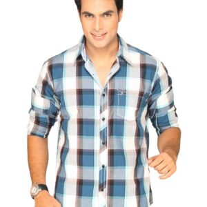 Highlander Men Grey Blue Checked Slim Fit Shirt
