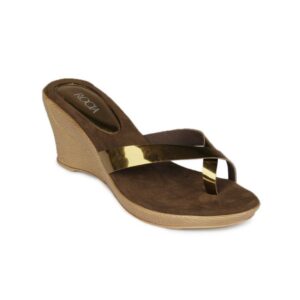 Rocia Women Gold Toned & Brown Wedges