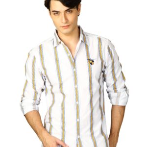 Spykar Men Ranger White Mustard Stripe Shirts