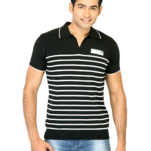 Spykar Men Stripe Black T-Shirts