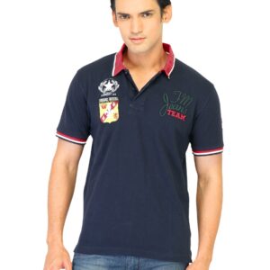 Flying Machine Men Solid Navy Blue Polo Tshirts