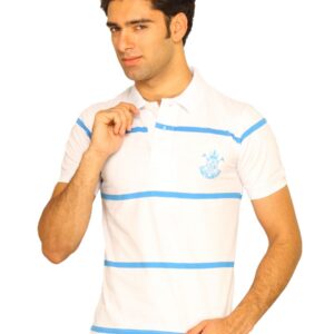 Classic Polo Men's White T-shirt with Navy Stripes