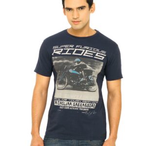 Wrangler Men Furious Rides Navy Blue T-Shirts