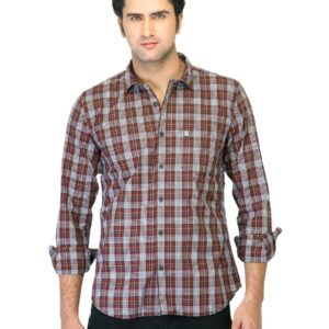 Basics Men Brown Checked Slim Fit Shirt