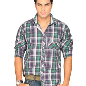 Highlander Men Purple Green Checked Shirt