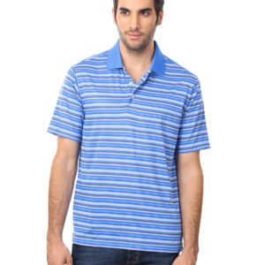 ADIDAS Men Blue & White Striped Polo T-shirt