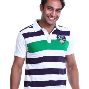 Basics Men Green & Blue Polo T-shirt