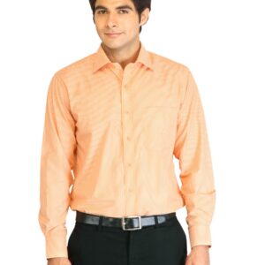 Peter England Men Stripes Orange Shirt