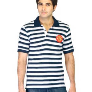 Manchester United Men Navy Blue Striped T-shirt