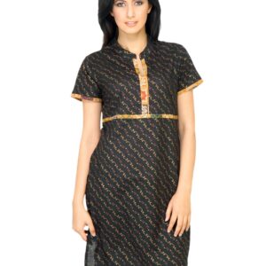 Vishudh Women Golden Print Black Kurtis