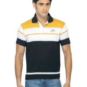 Proline Men Black & Yellow Colourblocked Polo T-shirt