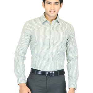 Mark Taylor Men Green Striped Shirt