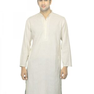 Fabindia Men Striped Cream Cambric Kurta