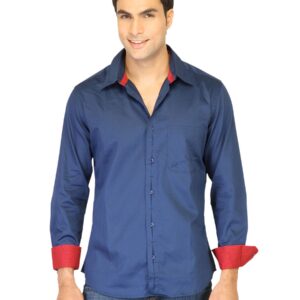Scullers Men Solid Navy Blue Shirts