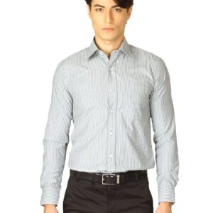 Mark Taylor Men Grey Striped Shirt