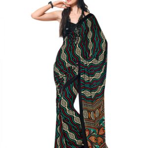 Prafful Black Crepe Printed Sari