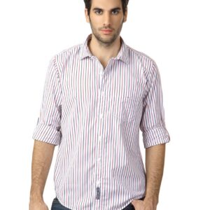 Basics Men White Striped Shirt