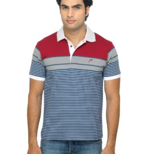 Proline Men Striped Red & Blue Polo T-shirt
