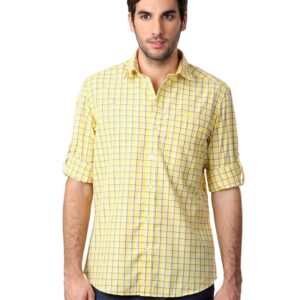 John Players Men Check Yellow Shirt