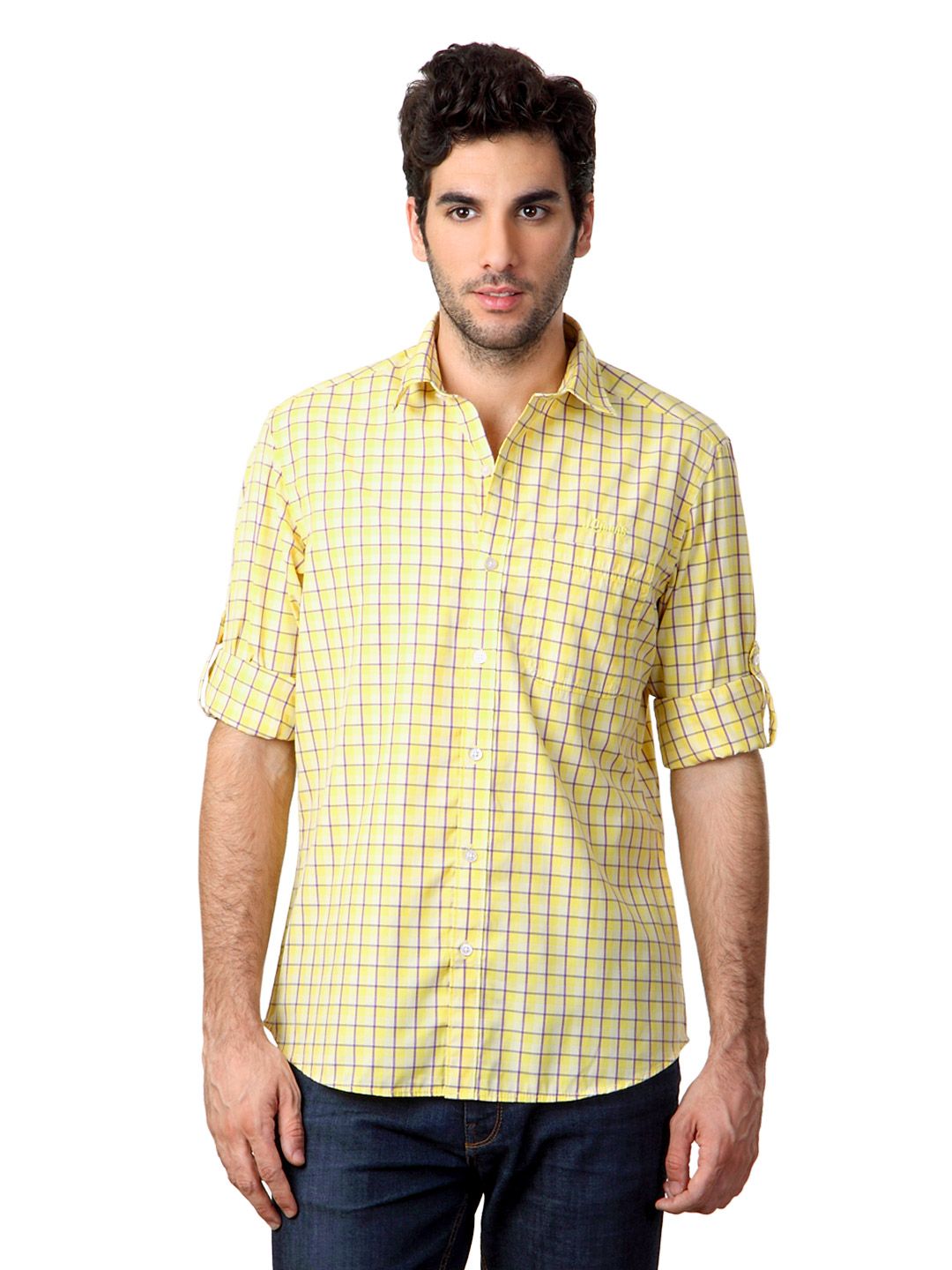 John Players Men Check Yellow Shirt